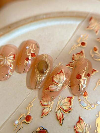 قطعة واحدة من ملصقات فن أظافر الفراشة الحمراء من الجل الفوري، ديكور أظافر فاخر ذاتي اللصق