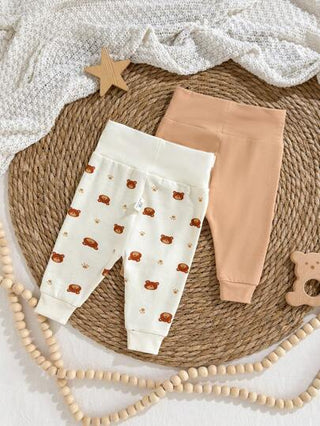 Loomiva طقم سروال مطبوع برسوم حيوانات كرتونية ناعمة مرنة الخصر, مناسب للاطفال الرضع 2 قطعة