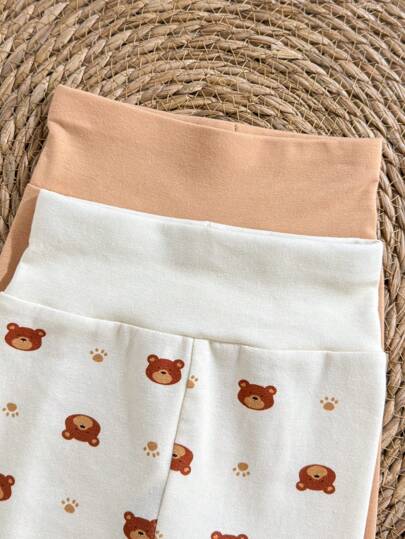 Loomiva طقم سروال مطبوع برسوم حيوانات كرتونية ناعمة مرنة الخصر, مناسب للاطفال الرضع 2 قطعة