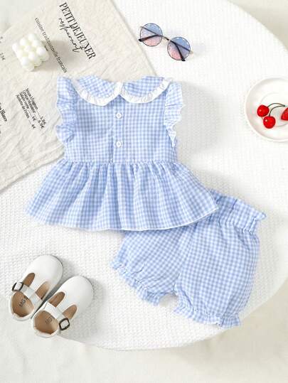 BrownBark مجموعة بنات 2 قطعة ، ملابس علوية أكمام بدون أكمام مع طباعة كرزة مطرزة + شورت قصير مربع الطباعة، بنطلون صيفي بنات مريح كاجوال