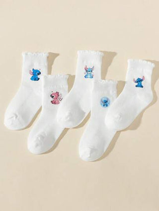 Disney 5 أزواج من جوارب الأطفال الشبكية للصيف، جوارب متوسطة الساق مزينة بشريط التدريب بتصميم أميرات ديزني للطالبات