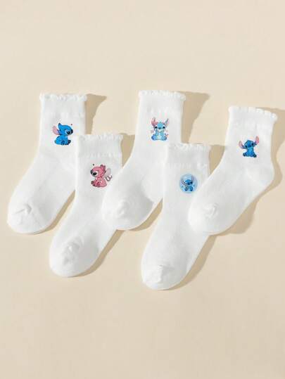 Disney 5 أزواج من جوارب الأطفال الشبكية للصيف، جوارب متوسطة الساق مزينة بشريط التدريب بتصميم أميرات ديزني للطالبات