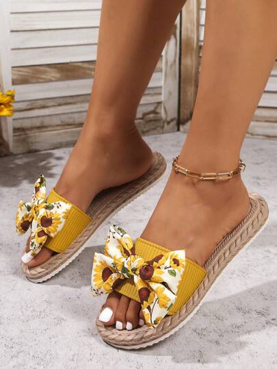صنادل نسائية مسطحة مزينة بفيونكة، أحذية صيفية بتصميم فليب فلوب (براندات)، خفيفة الوزن، منزلقة غير منزلقة للنساء