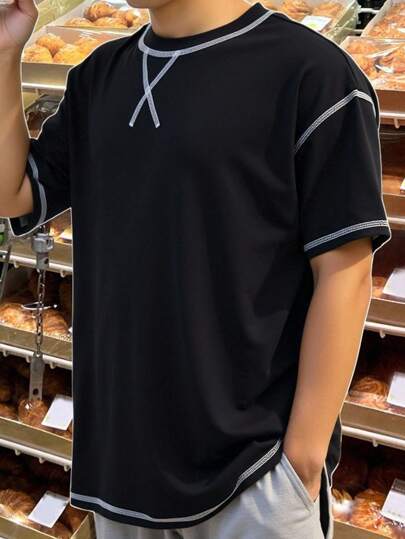 SHEIN قميص كاجوال للشباب بأكمام قصيرة، لارتداء في الحياة اليومية، الأعياد والمهرجانات الموسيقية، مناسب للربيع/الصيف، بطراز رياضي، بانك روك، كلية