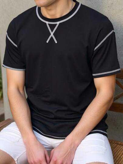 SHEIN قميص كاجوال للشباب بأكمام قصيرة، لارتداء في الحياة اليومية، الأعياد والمهرجانات الموسيقية، مناسب للربيع/الصيف، بطراز رياضي، بانك روك، كلية