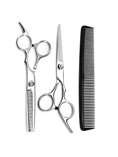 مجموعة مقص حلاقة احترافية مكونة من 3 قطع - قطعة مقص حلاقة ، قطعة مقص تفتيت ، وقطعة مشط - للاستخدام المنزلي أو في صالون الحلاقة