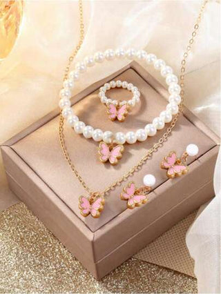 5 قطع/مجموعة مجوهرات فراشة أنيقة للفتيات، أنيقة وجميلة، تأتي مع قلادة الفراشة والسوار والخاتم والأقراط، هدية مثالية لأمك أو صديقتك، هدية مثالية للفتيات، هدايا