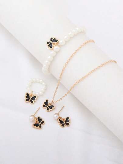 5 قطع/مجموعة مجوهرات فراشة أنيقة للفتيات، أنيقة وجميلة، تأتي مع قلادة الفراشة والسوار والخاتم والأقراط، هدية مثالية لأمك أو صديقتك، هدية مثالية للفتيات، هدايا