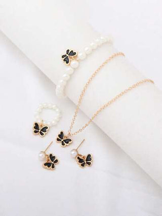 5 قطع/مجموعة مجوهرات فراشة أنيقة للفتيات، أنيقة وجميلة، تأتي مع قلادة الفراشة والسوار والخاتم والأقراط، هدية مثالية لأمك أو صديقتك، هدية مثالية للفتيات، هدايا