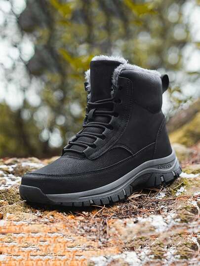 بوت رياضية خارجية للرجال,بوت ركوب الخيل الجلدية, بوت المشي لمسافات طويلة مبطنة بفرو,مقاومة للانزلاق والتآكل ودافئة