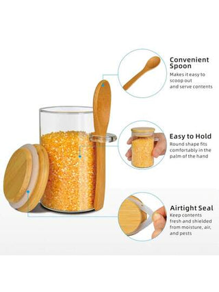 1/10/12 علبة زجاجية 9.5 أونصة مع غطاء خشبي من البامبو، منظم المطبخ وأوعية التخزين، حاويات للشوفان اللذيذ، تنظيم المنزل، فم واسع، وعاء القهوة، قناني التوابل، الشواء، حاويات للحفلات