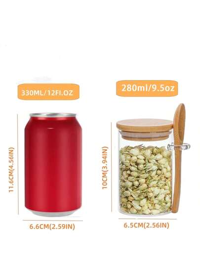 1/10/12 علبة زجاجية 9.5 أونصة مع غطاء خشبي من البامبو، منظم المطبخ وأوعية التخزين، حاويات للشوفان اللذيذ، تنظيم المنزل، فم واسع، وعاء القهوة، قناني التوابل، الشواء، حاويات للحفلات