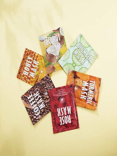 طقم قناع ترطيب لعناية البشرة 6 قطع - قناع مضاد للشيخوخة - قناع لتحسين لون البشرة - قناع لترطيب البشرة ويقلل من التجاعيد - قناع لزيادة الكولاجين، قناع الورد 38جم + قناع العسل 38جم + قناع الكركم 38جم + قناع الخيار 38جم + قناع جوز الهند 38جم + قناع...