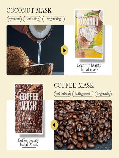 طقم قناع ترطيب لعناية البشرة 6 قطع - قناع مضاد للشيخوخة - قناع لتحسين لون البشرة - قناع لترطيب البشرة ويقلل من التجاعيد - قناع لزيادة الكولاجين، قناع الورد 38جم + قناع العسل 38جم + قناع الكركم 38جم + قناع الخيار 38جم + قناع جوز الهند 38جم + قناع...