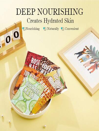 طقم قناع ترطيب لعناية البشرة 6 قطع - قناع مضاد للشيخوخة - قناع لتحسين لون البشرة - قناع لترطيب البشرة ويقلل من التجاعيد - قناع لزيادة الكولاجين، قناع الورد 38جم + قناع العسل 38جم + قناع الكركم 38جم + قناع الخيار 38جم + قناع جوز الهند 38جم + قناع...