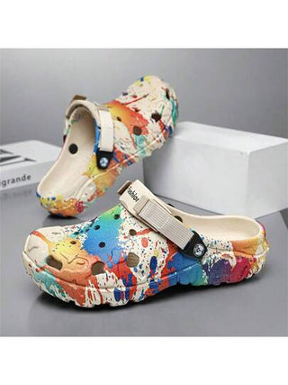 صنادل رجالية ذات تصميم برسم جرافيتي متدرج اللون، تنفس، صنادل منزلية صيفية عادية، أحذية شاطئ، نعال مغلقة متعددة الاستخدامات مناسبة للقيادة والمنزل والحمام والشاطئ والحفلات