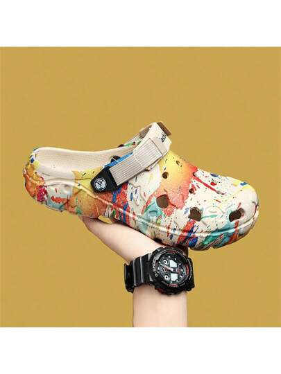 صنادل رجالية ذات تصميم برسم جرافيتي متدرج اللون، تنفس، صنادل منزلية صيفية عادية، أحذية شاطئ، نعال مغلقة متعددة الاستخدامات مناسبة للقيادة والمنزل والحمام والشاطئ والحفلات
