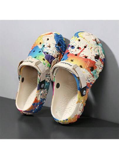 صنادل رجالية ذات تصميم برسم جرافيتي متدرج اللون، تنفس، صنادل منزلية صيفية عادية، أحذية شاطئ، نعال مغلقة متعددة الاستخدامات مناسبة للقيادة والمنزل والحمام والشاطئ والحفلات