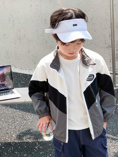 معطف طويل الأكمام مع حلقة عنق الصبي، من قماش مريح وموضة كاجوال رائعة، مناسب للأولاد والمدرسة، للربيع والصيف