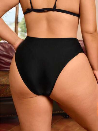 Swim Basics بكيني أسود ذو لون أحادي أنيق للمقاسات الكبيرة ، مناسب للصيف