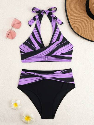 Swim Lushoire قطعتان\مجموعة ملابس بكيني للنساء،علوي رباط متقاطع وسفلي مثلثي الشكل