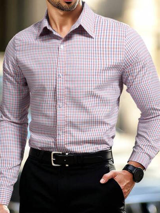 Manfinity Mode قميص كاجوال/للتنقل أحادي الصدر مربع النمط بأكمام طويلة للرجال، خريف