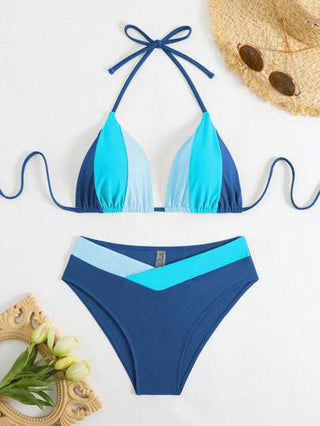 Swim Vcay مجموعة بكيني بتاثير ألوان وشريط عنق مثلث للنساء للصيف الجديد