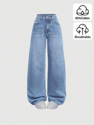 SHEIN سراويل جينز بساق واسعة مغسولة للبنات المراهقات الكاجوال