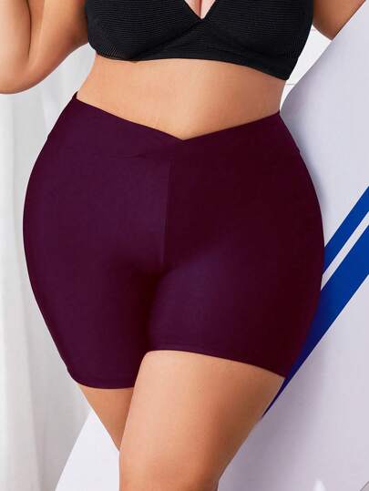 Swim Lushoire بنطلون سباحة للسيدات المليئات باللون الموحد للأجازات الشاطئية