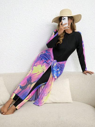 Swim Shayni مجموعة قطعتين من بدلة السباحة ذات الطباعة الرقمية مقاس كبير للسيدات + تنورة تغطية، بدلة عادية للشاطئ والإجازات