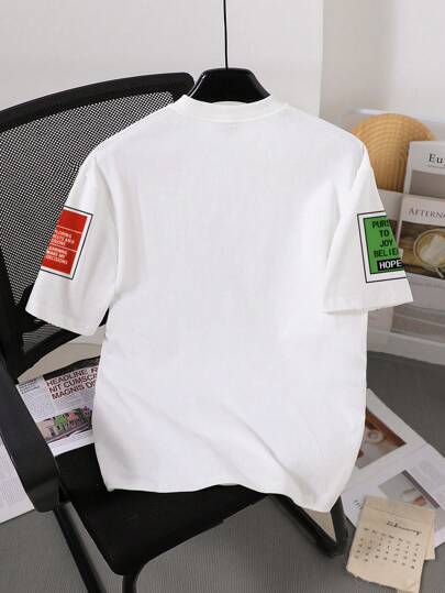 طقم تي شيرت رقمي مطبوع برسومات حرفية كاجوال للأولاد، مريح للصيف