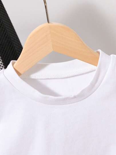 طقم تي شيرت رقمي مطبوع برسومات حرفية كاجوال للأولاد، مريح للصيف