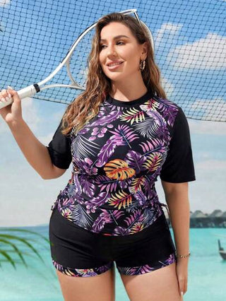 Swim Lushoire مجموعة ملابس علوية حرس وشورت بطبعة أزهار استوائية، مقاس كبير