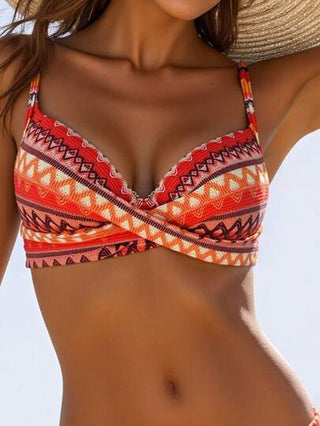 طقم تانكيني حريمي Swim Lushoire قطعتين / مجموعة بدلة سباحة بطبعات أنيقة، بيكيني عبارة عن سترة علوية برباط للشد الأمامي ذات سلك تحت الصدر،وشورت سحاب جانبي