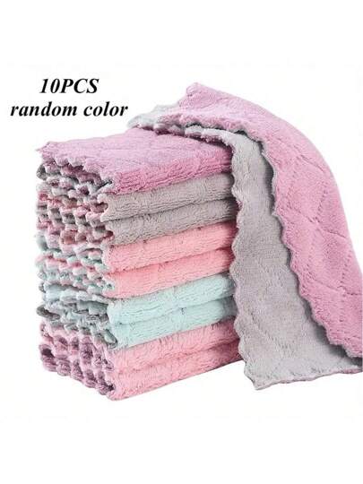 10 قطع من أقمشة المطبخ الممتصة والفائقة الامتصاص من الميكروفايبر بألوان عشوائية، مناشف نظافة الأواني المنزلية عالية الكفاءة للمطبخ والحمام والمنزل