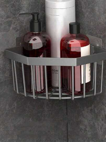 منظم الحوض، صابون، سدادة البالوعة، رف الاسفنجة، سلة تخزين متعددة الاستخدامات مقاومة للصدأ، رفوف حائطية للمطبخ والحمام، باللون الأسود/الرمادي