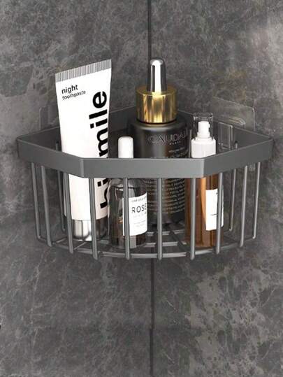 منظم الحوض، صابون، سدادة البالوعة، رف الاسفنجة، سلة تخزين متعددة الاستخدامات مقاومة للصدأ، رفوف حائطية للمطبخ والحمام، باللون الأسود/الرمادي