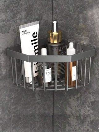 منظم الحوض، صابون، سدادة البالوعة، رف الاسفنجة، سلة تخزين متعددة الاستخدامات مقاومة للصدأ، رفوف حائطية للمطبخ والحمام، باللون الأسود/الرمادي