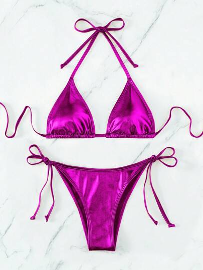 طقم تانكيني حريمي Swim SXY بيكيني حلقة العنق بألوان زاهية للنساء