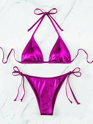 طقم تانكيني حريمي Swim SXY بيكيني حلقة العنق بألوان زاهية للنساء