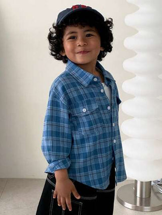 DAZY قميص كاجوال بأكمام طويلة مع ربطة أمامية للأولاد بطبعة المربعات
