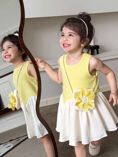 فساتين بيبي فستان أنيق بدون أكمام وياقة دائرية، مناسب للبنات الصغيرات في الصيف