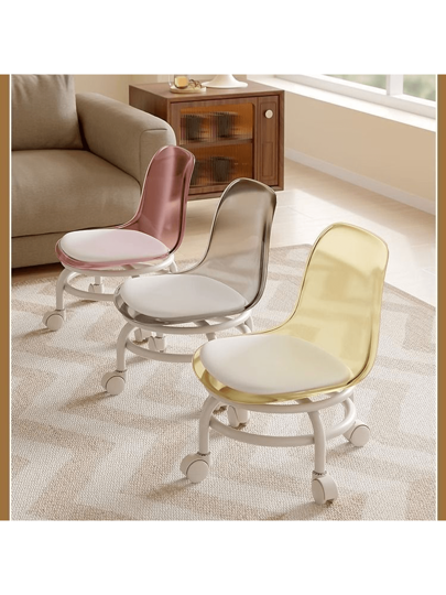 أثاث مكتبي كرسي أكريليك على عجلات 1 قطعة، هادئ الحركة، كرسي قصير للاستخدام المنزلي، مسند ظهر متحرك وقابل للدوران