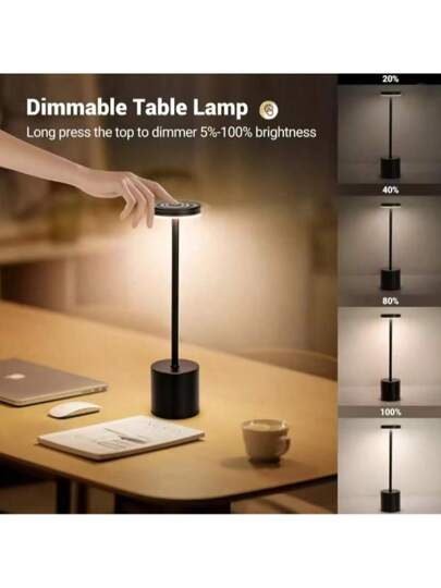 مصباح طاولة محمول معدني LED 1 قطعة مع مستشعر لمس، قابل للخفت التدريجي بدرجات السطوع، بطارية قابلة للشحن، إضاءة ليلية للأطفال في غرفة الحضانة، مصباح طاولة الليل، مصباح جانب السرير متوفر بالألوان الأسود والذهبي والفضي والأبيض