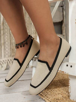 نساء كاجوال سكوير تو نعل قابل للانزلاق، أحذية مسطحة راحة إلى الخارج، شرائط ملونة عصرية