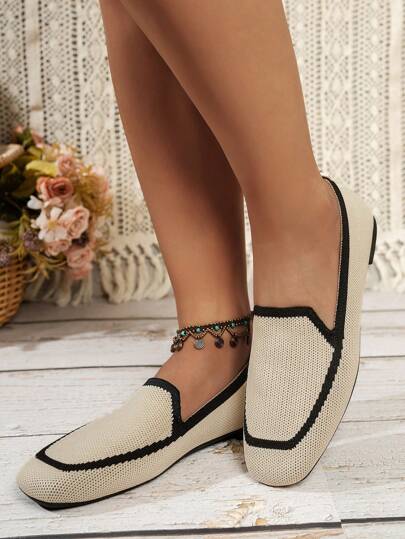 نساء كاجوال سكوير تو نعل قابل للانزلاق، أحذية مسطحة راحة إلى الخارج، شرائط ملونة عصرية