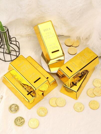 أثاث مكتبي قطعة واحدة صندوق ودائع متألق بتصميم ذهبي، ذهب مزيف بلاستيكي مشابه للذهب الحقيقي، ديكور متميز للمنزل والغرفة والصالة ،إكسسوار أفلام، هدية للمناسبات، عودة للمدارس