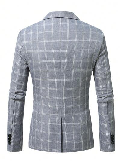 Manfinity Bizformal جاكيت بدلة الرجال ذات الصدر الواحد المربعات مع وسائد الكتف، أكمام طويلة