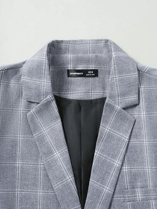 Manfinity Bizformal جاكيت بدلة الرجال ذات الصدر الواحد المربعات مع وسائد الكتف، أكمام طويلة