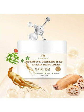 كريم ليلي مكثف للوجه والرقبة بالجنسنج والفيتامين هاي - يعزز البشرة الباهتة ويموازن لون البشرة، يرطب ويهدئ البشرة، مناسب لجميع أنواع البشرة